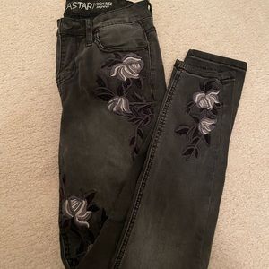 Embroidered Black Floral Jeans